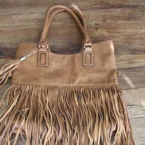 Beige Pleather Fringe Purse
